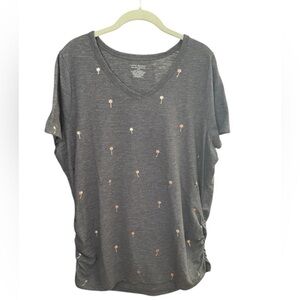 Lane Bryant Gray V-Neck Women's Tee with gold palm trees size 18/20